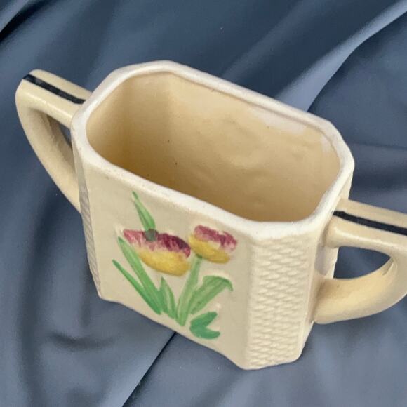 Vintage Japan Hand Painted Sugar Bowl Floral Tulip Motif Two Handles - Picture 2 of 5